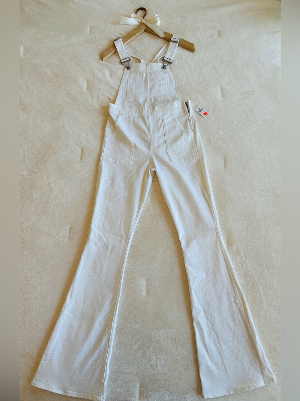 GAP White Denim Flared Overalls | Size S | 70s-Inspired Style| NWT